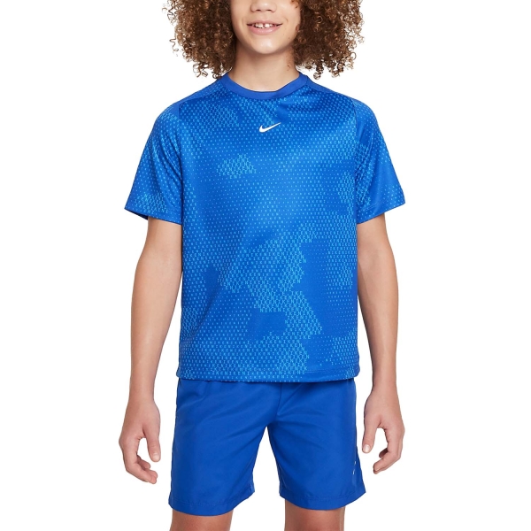 Tennis Polo and Shirts Boy Nike DriFIT Multi Camo TShirt Boy  Game Royal/White FN8694480