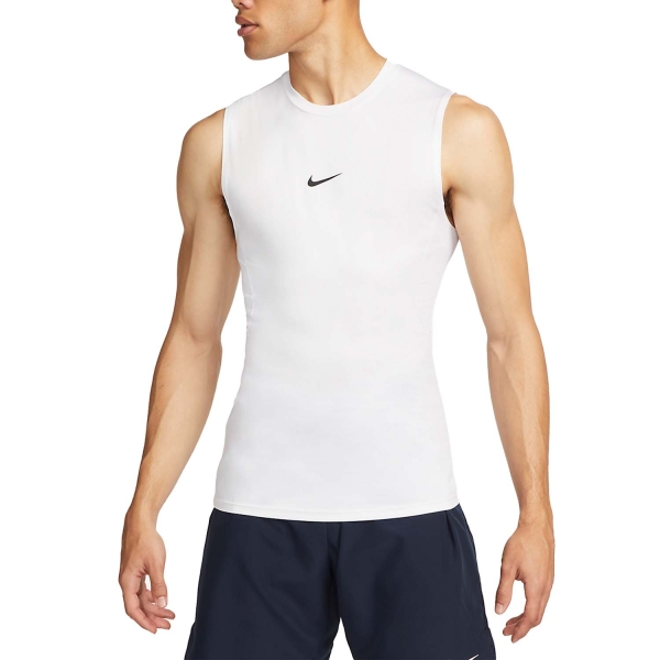 Maglietta Tennis Uomo Nike Pro DriFIT Logo Canotta  White/Black FB7914100