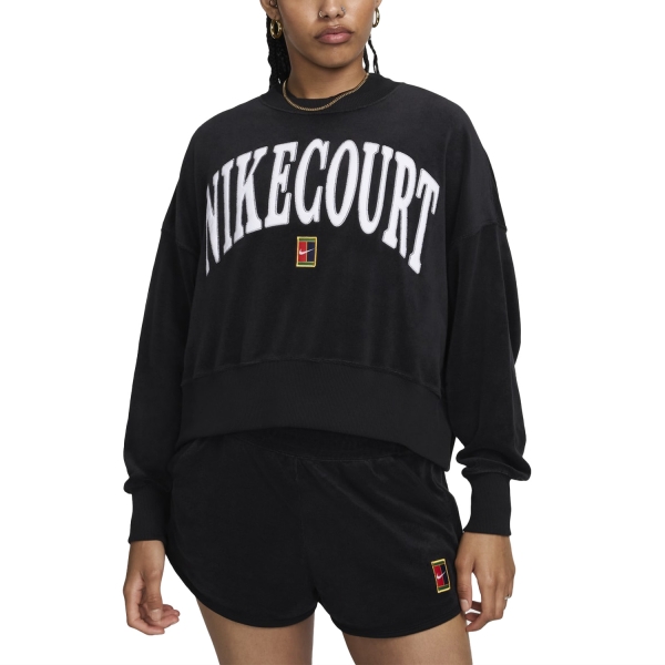 Women's Tennis Shirts and Hoodies Nike Court Heritage Sweatshirt  Black/Flat Pewter/White FQ2242010