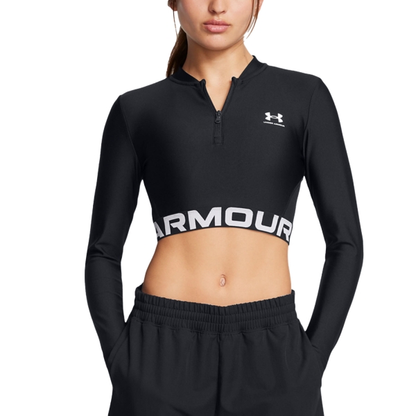 Women's Tennis Shirts and Hoodies Under Armour HeatGear Rib Shirt  Black/White 13886920001