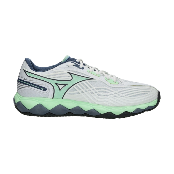 Calzado Tenis Hombre Mizuno Wave Enforce Tour 2 All Court  White/Neo Mint/Vintage Indigo 61GA250037