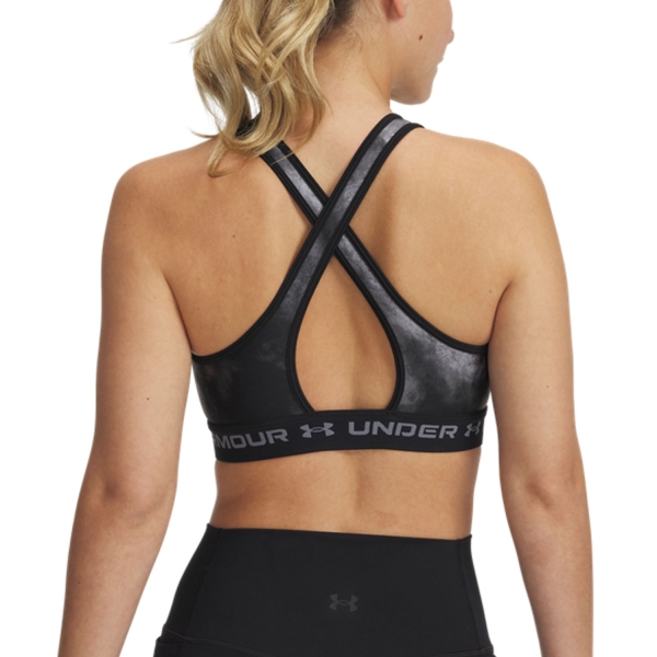 Under Armour Crossback Mid Print Sports Bra - Black