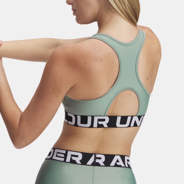 Under Armour HeatGear Authentics Mid Sports Bra - Silica Green/White