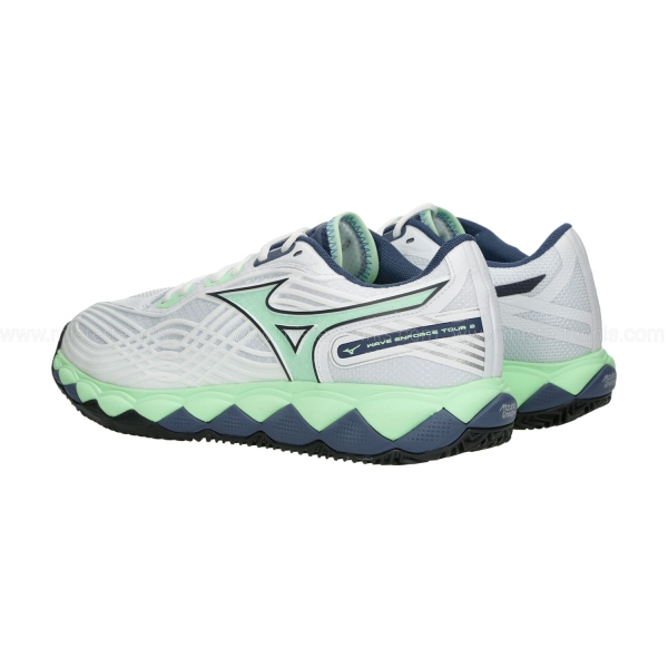 Mizuno Wave Enforce Tour 2 Clay - White/Neo Mint/Vintage Indigo