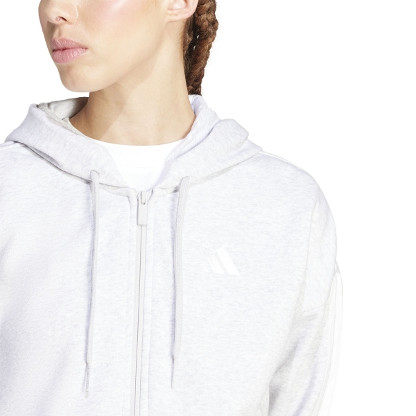 adidas Essentials 3 Stripes Hoodie - Light Grey Heather/White