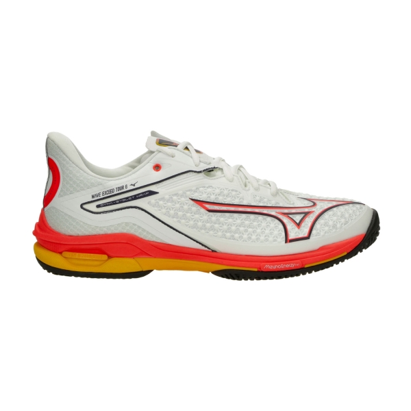 Men`s Tennis Shoes Mizuno Wave Exceed Tour 6 All Court  White/Fiery Coral 2/Citrus 61GA247060