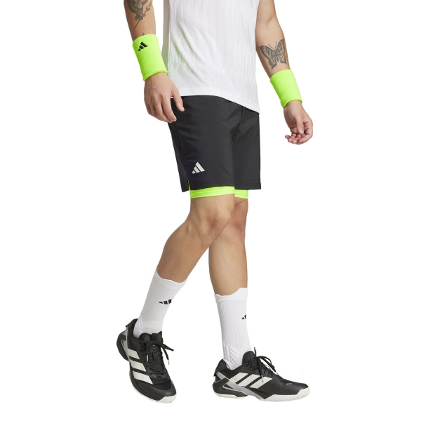 adidas Club Climacool 2 in 1 7in Shorts - Black/Lucid Lemon