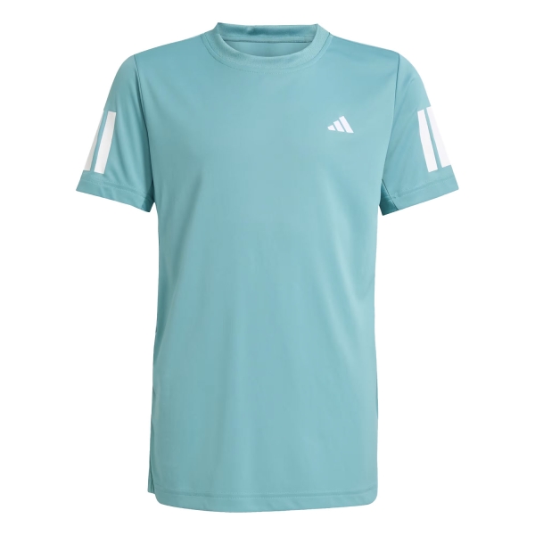Tennis Polo and Shirts Boy adidas Club 3 Stripes Logo TShirt Boy  Powder Teal JX8206