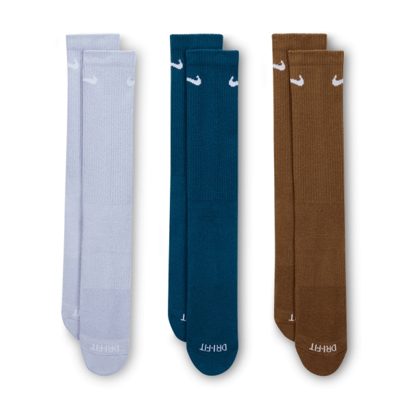 Tennis Socks Nike Everyday Plus Cushioned x 3 Socks  Ghost/Blue Force/Moss Wood Brown/White SX6888970