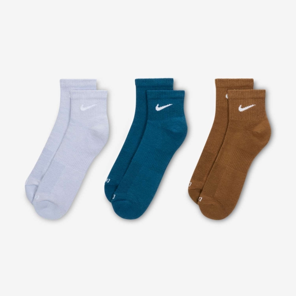Tennis Socks Nike Everyday Plus Cushioned Logo x 3 Socks  Ghost/Blue Force/Moss Wood Brown/White SX6890970