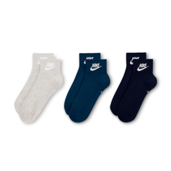 Nike Essential x 3 Calze - Heather Grey/White/Blue Force/White/Midnight Navy/White