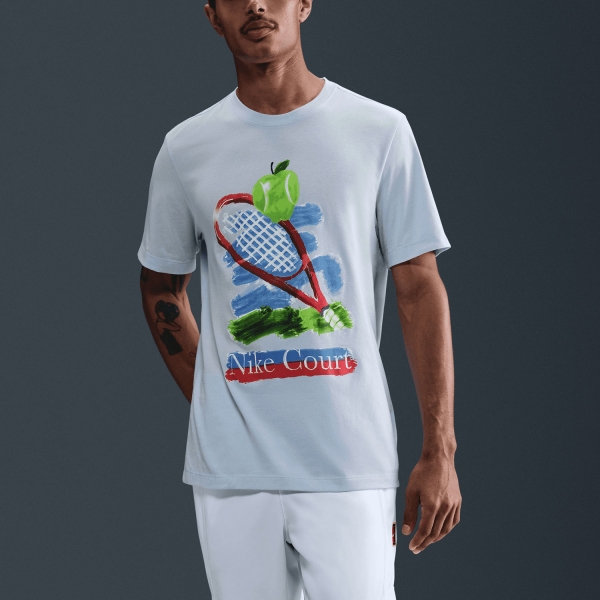 Maglietta Tennis Uomo Nike Court Graphic Maglietta  Celestine Blue HV1713441