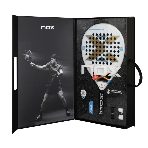 NOX AT10 Luxury Genius 18K Alum Buenos Aires Exclusive Edition Padel - White/Sky Blue