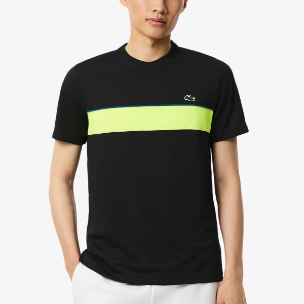 Men's Tennis Shirts Lacoste UltraDry Printed Pro TShirt  Black/Fluo Yellow TH47487NI