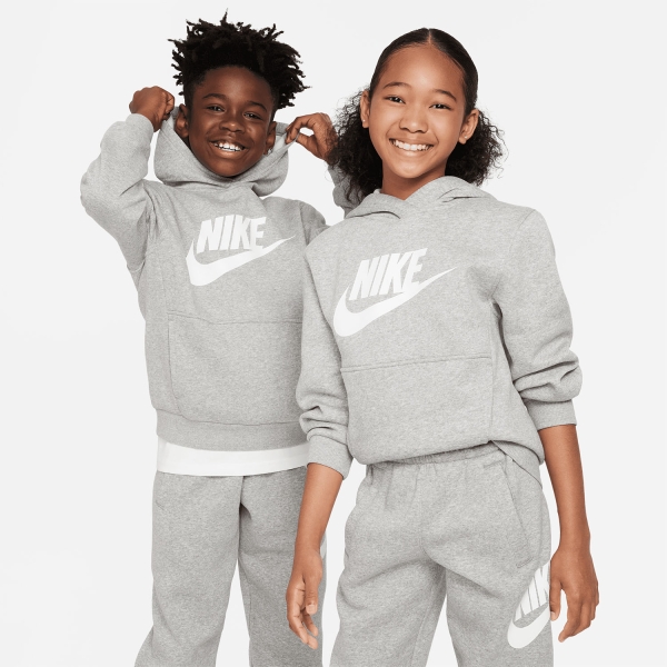 Nike Club Pro Hoodie Kids - Dark Grey Heather/White