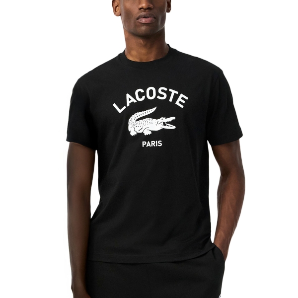 Men's Tennis Shirts Lacoste Signature Print Logo TShirt  Noir TH2733031