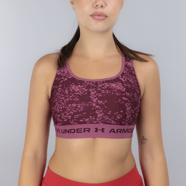 Sujetador y Ropa Interior Mujer Under Armour Crossback Mid Print Sujetador Deportivo  Fuchsia Dusk/Dark Maroon 13610420659