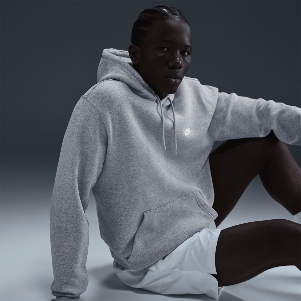 Nike Club Hoodie - Dark Grey Heather/Light Smoke Grey/White