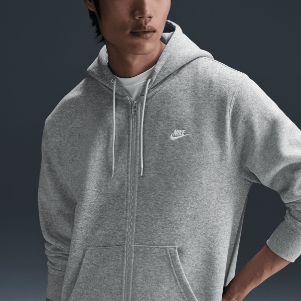 Nike Club Fleece Felpa - Dark Grey Heather/Light Smoke Grey/White