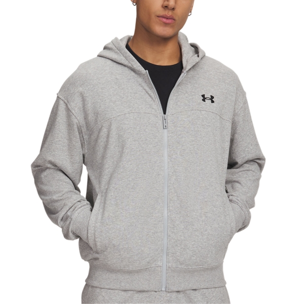 Men's Tennis Shirts and Hoodies Under Armour Rival Hoodie  Mod Gray Light Heather/Black 60093460011