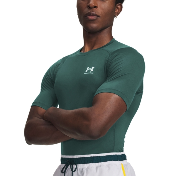 Maglietta Tennis Uomo Under Armour HeatGear Compression Maglietta  Rack Green/White 13615180338
