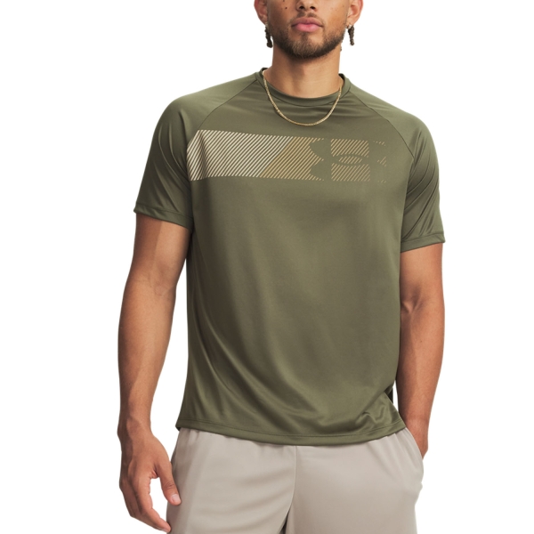 Maglietta Tennis Uomo Under Armour Tech Graphic Maglietta  Marine Od Green/City Khaki 60147330390