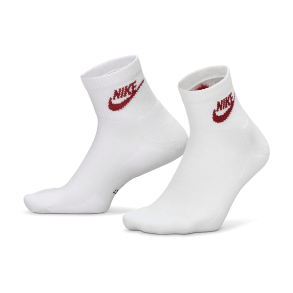 Tennis Socks Nike Everyday Elevated DriFIT Ankle x 3 Socks  White/Red IH8523906