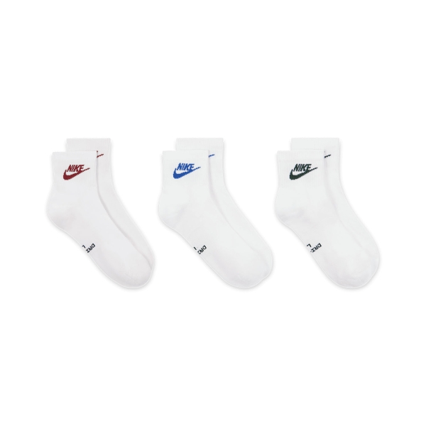 Nike Everyday Elevated Dri-FIT Ankle x 3 Calze - White/Red