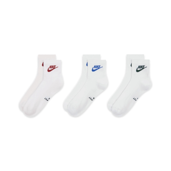 Nike Everyday Elevated Dri-FIT Ankle x 3 Calze - White/Red