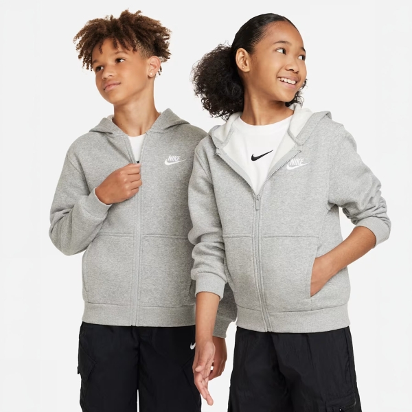 Tute e Felpe Bambino Nike Club Felpa Bambini Dark Grey Heather/Base Grey/White FD3004063