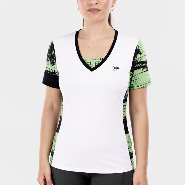 Magliette e Polo Tennis Donna Dunlop Game Maglietta  White/Black/Fair Green 880484