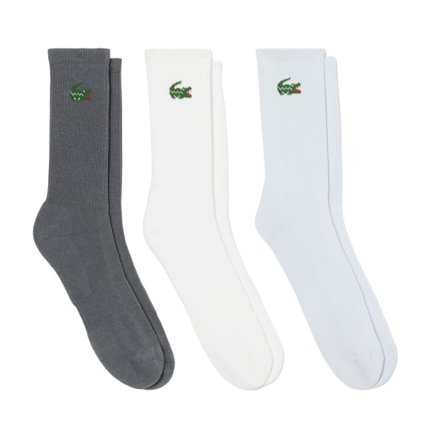 Calze Tennis Lacoste Soft Crew x 3 Calze  Blanc/Bleu Clair/Gris RA9249SQZ