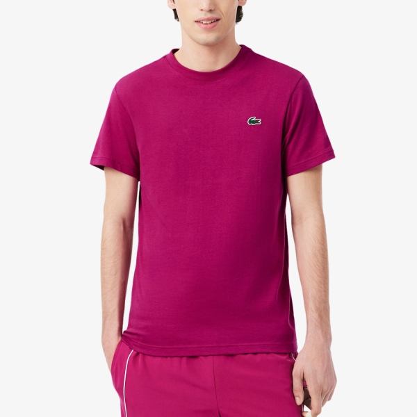 Men's Tennis Shirts Lacoste Ultra Dry Back Print TShirt  Rose Fushia/Blanc TH6655LRR