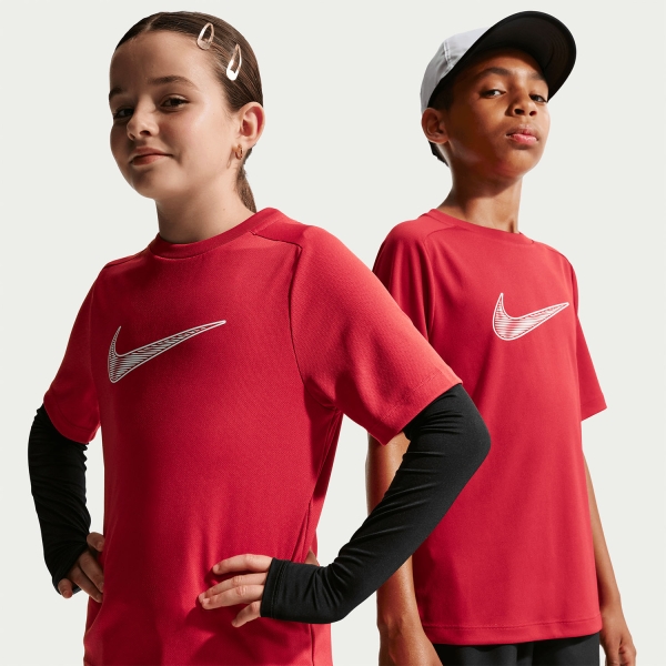 Tennis Polo and Shirts Boy Nike Multi Swoosh TShirt Boy  Tough Red/White IF2430608