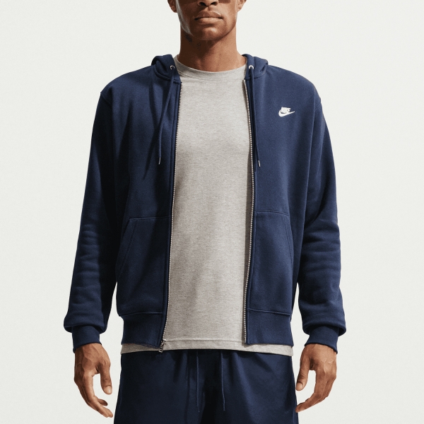 Men's Tennis Shirts and Hoodies Nike Club Fleece Hoodie  Obsidian/White FN3861451