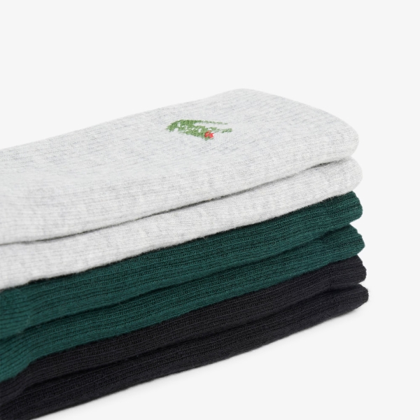 Lacoste Soft Crew x 3 Socks - Gris Chine/Vert/Noir